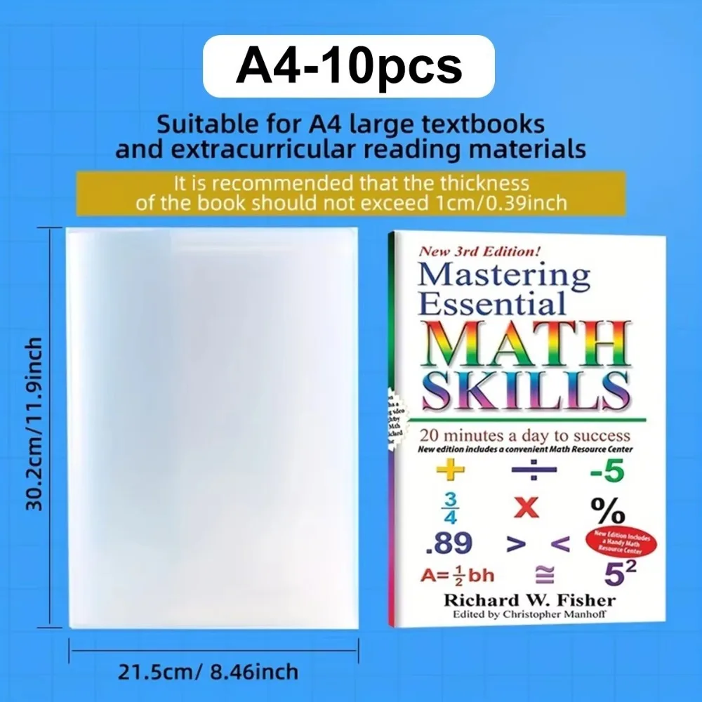 10PCS A4/16K/A5 Copertina del libro in plastica Chiusura autoadesiva impermeabile Copertina del libro trasparente Copertina del libro in plastica resistente all'usura