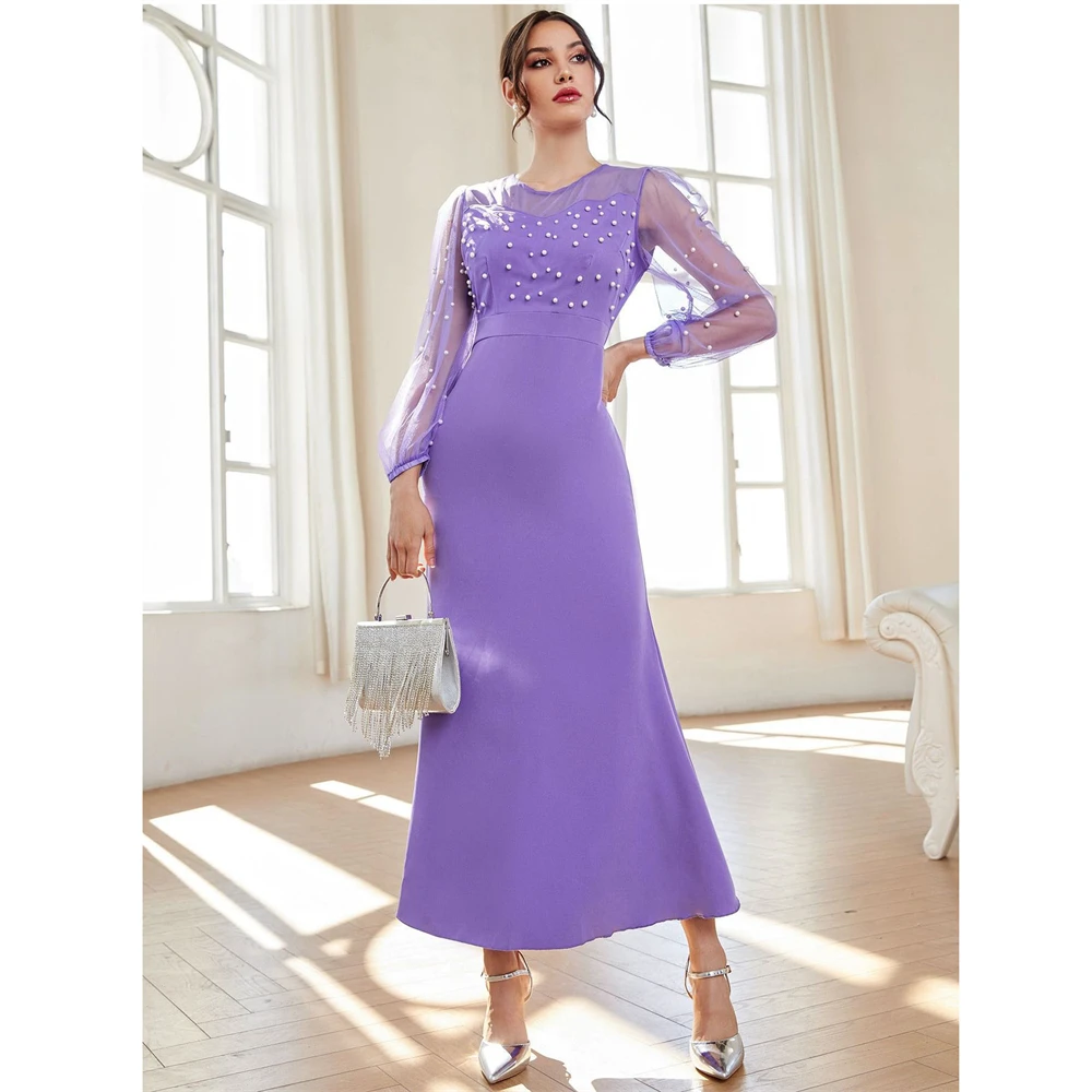 Elegant Muslim Women Beaded Bodycon Long Maxi Dress Dubai Abaya Turkey Kaftan Femme Musulman Vestidos Evening Party Gown Abayas