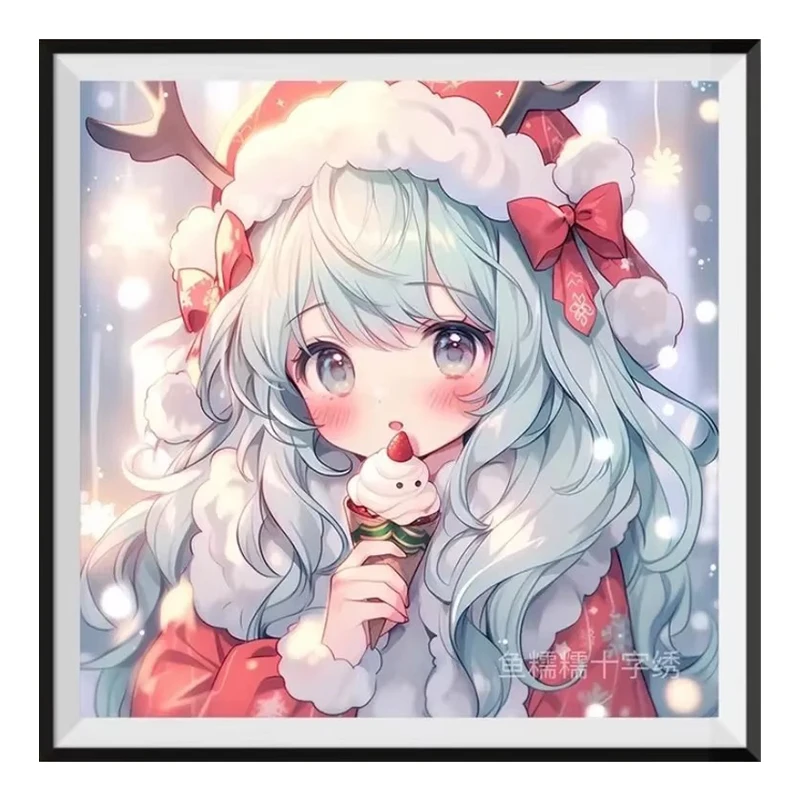 9ct 60x60cm Ice Cream Girl Embroidery DIY Chinese Style Printed Kits Cross Stitch Thread Needlework Sets Home Decor Crafts New