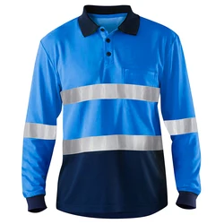 Reflective Polo Shirts Long Sleeve Summer Quick Dry Construction Clothes Men Hi Vis Safety Shirt Two Tone Workwear