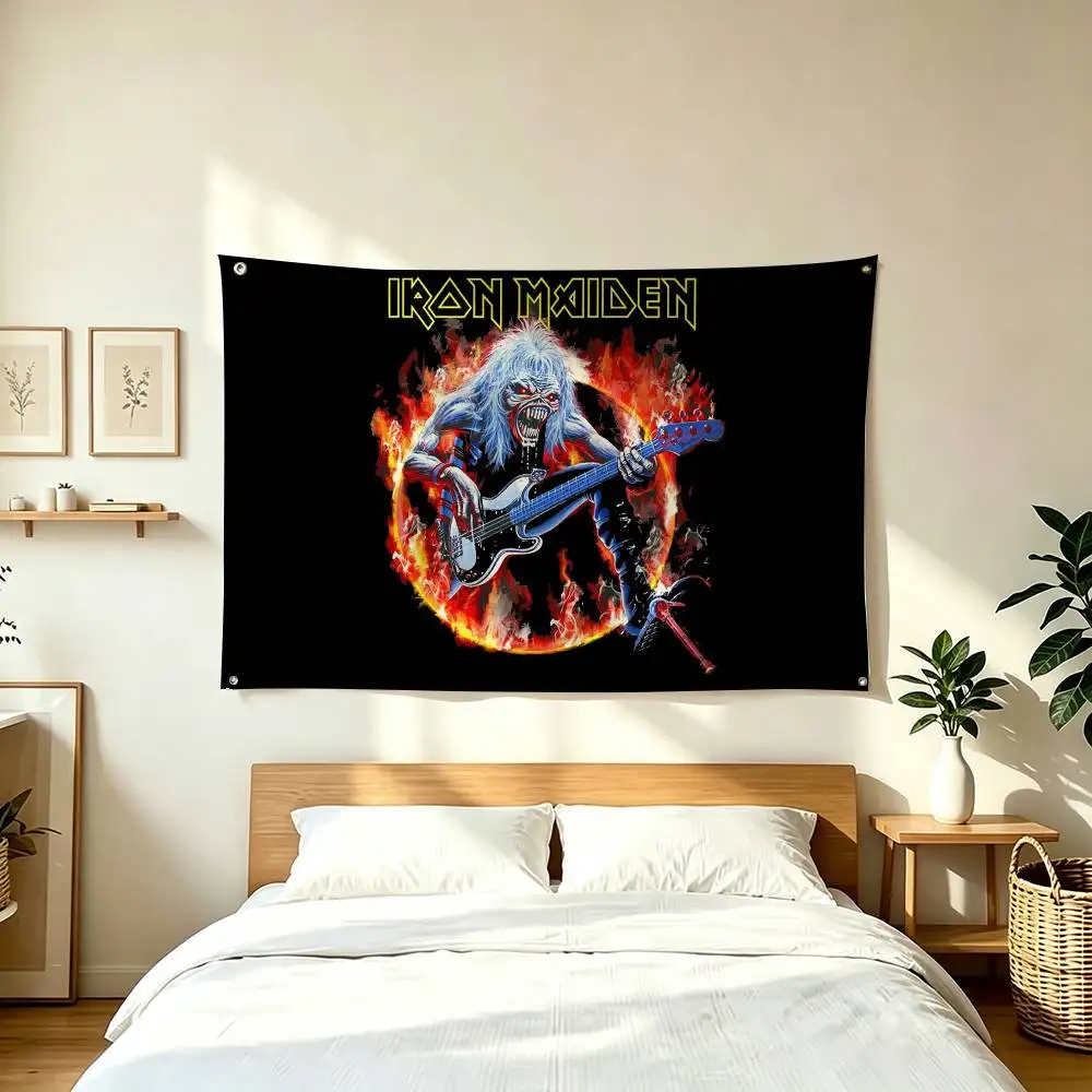 I-Iron Maiden Metal Band  Flags Wall Hanging Tapestry Outdoor Garage Room Decorative flag Background Blanket