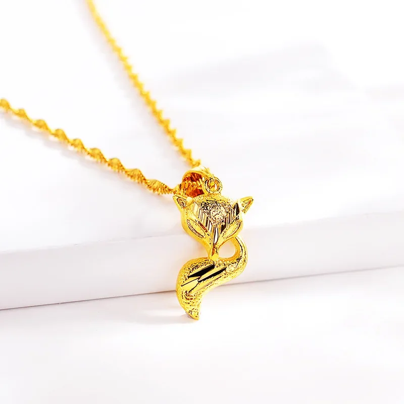 New 9999 necklace ladies little fox pendant  pure gold female clavicle chain 24K real gold pendant for girlfriend gift