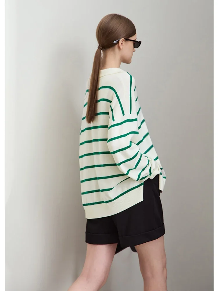 AMII Minimalist Striped Pullovers For Women 2025 Spring New Casual Versatile Loose Colorblocked Knitted Sweater Tops 12521060