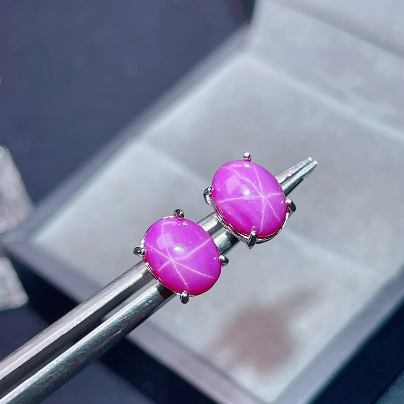 Starlight Ruby Set 925 Sterling Silver Non Discoloration Six Star Lines Beautiful Gift Ring Earrings Women