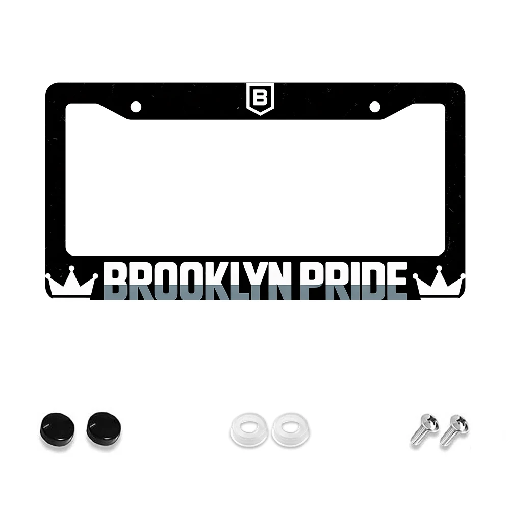 

1 шт., черная алюминиевая рамка номерного знака с 2 отверстиями и узором «Brooklyn Pride», новинка в стиле ретро, подарок для украшения автомобиля, 6x12 дюймов