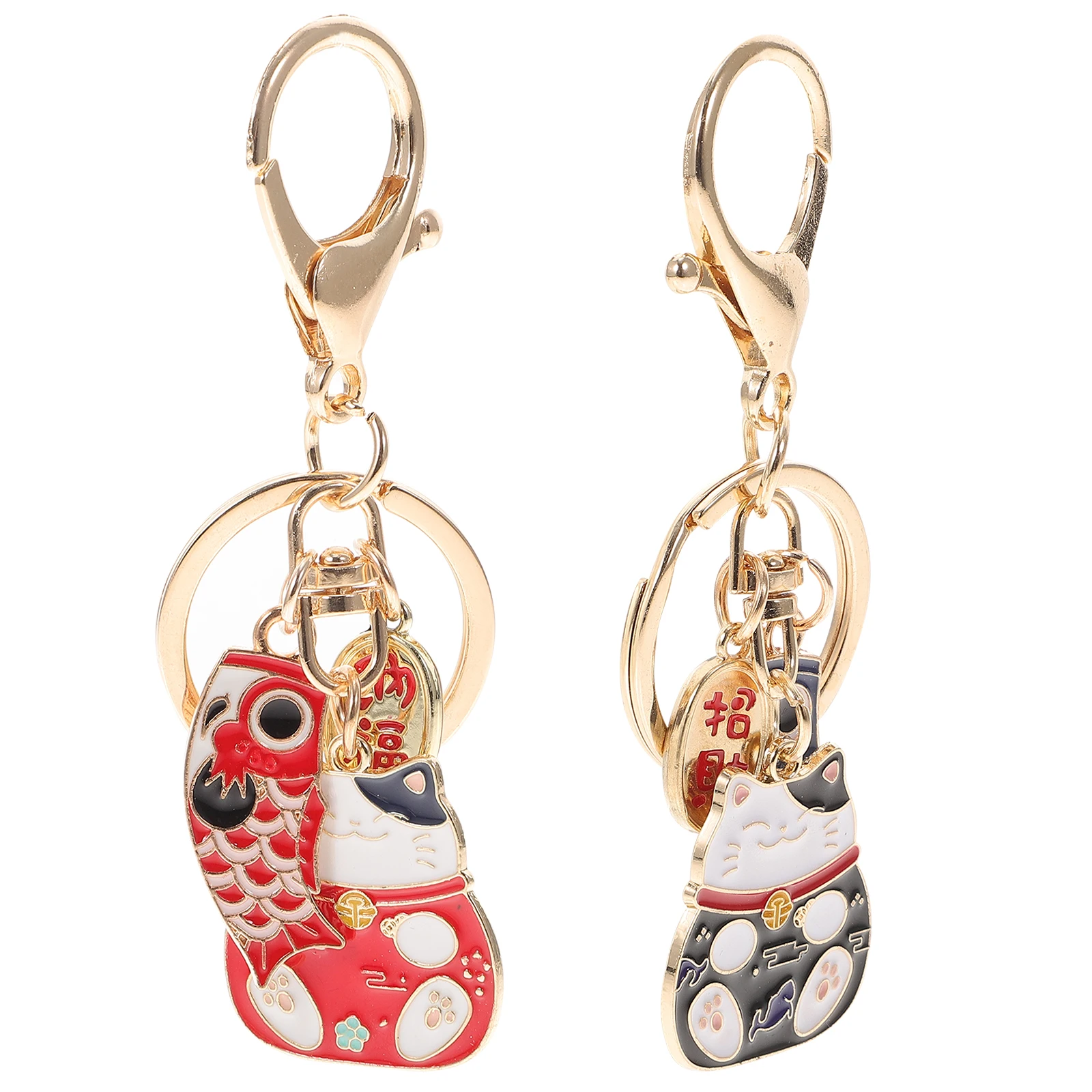 

2 Pcs Keychain Japanese Cats Keychains Bulk Asian Traditional Souvenirs Daruma Charm Good