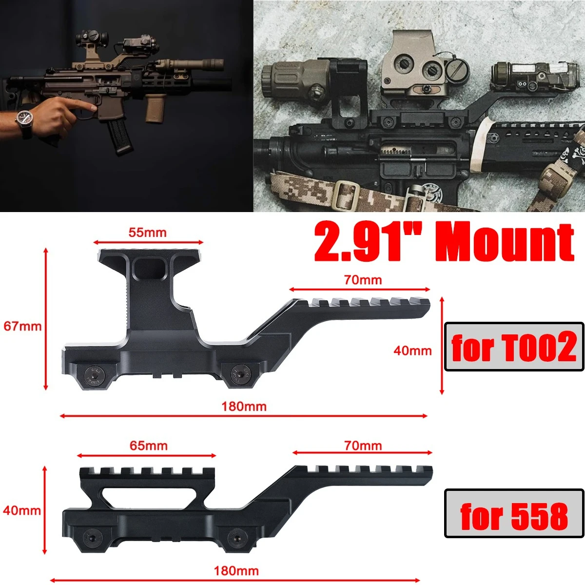 Tactical Hydra Mounts 2.91" UNITY Mount FAST FTC Optical Height Riser Scope T001 T002 Red Dot Sight PEQ-15 Riser Mount 558 Sight