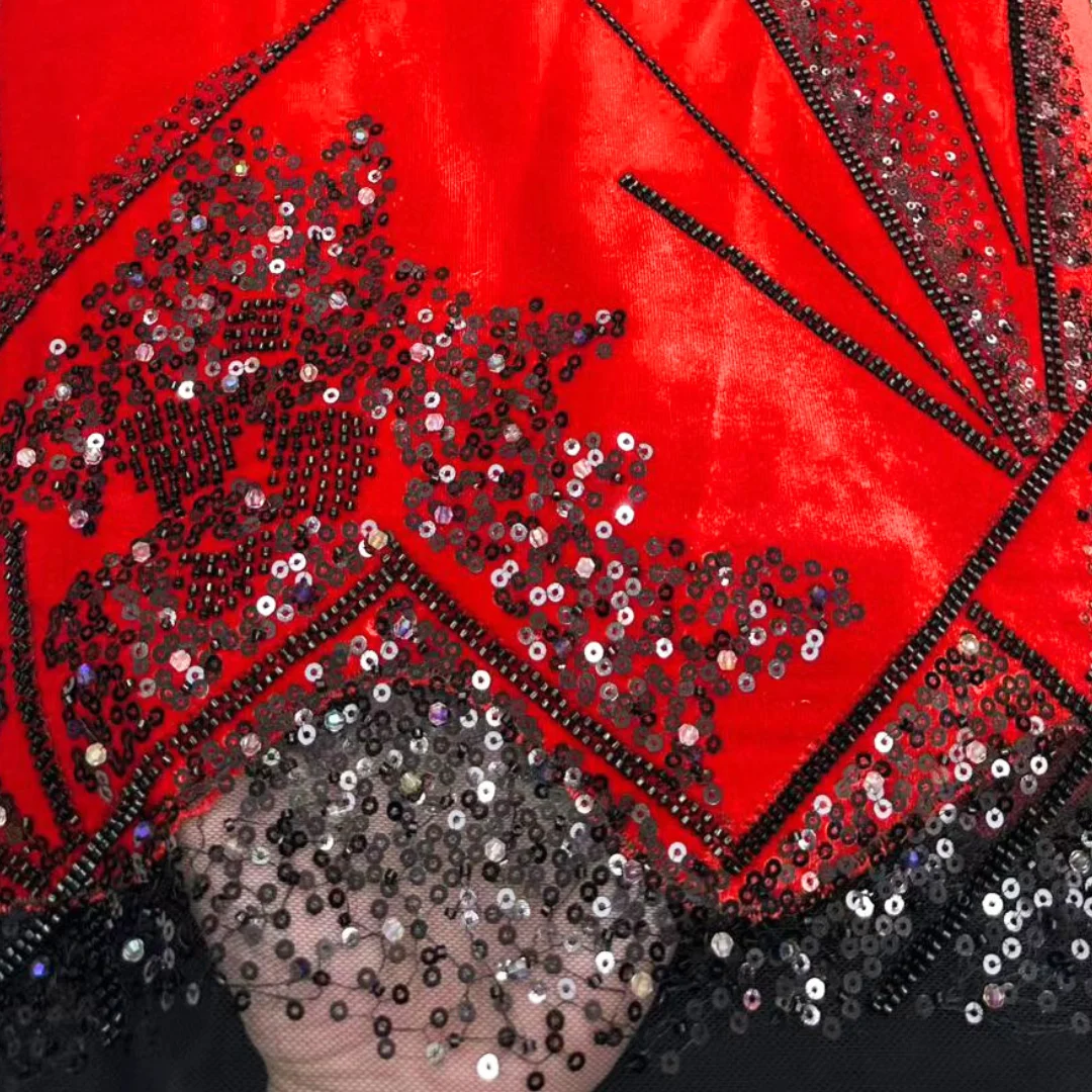 Luxury African Lace Fabric 5 Yard Velvet Lace Fabric Sequin Embroidery Tulle Lace Bead Nigerian Fabric For Wedding Dress Sewing
