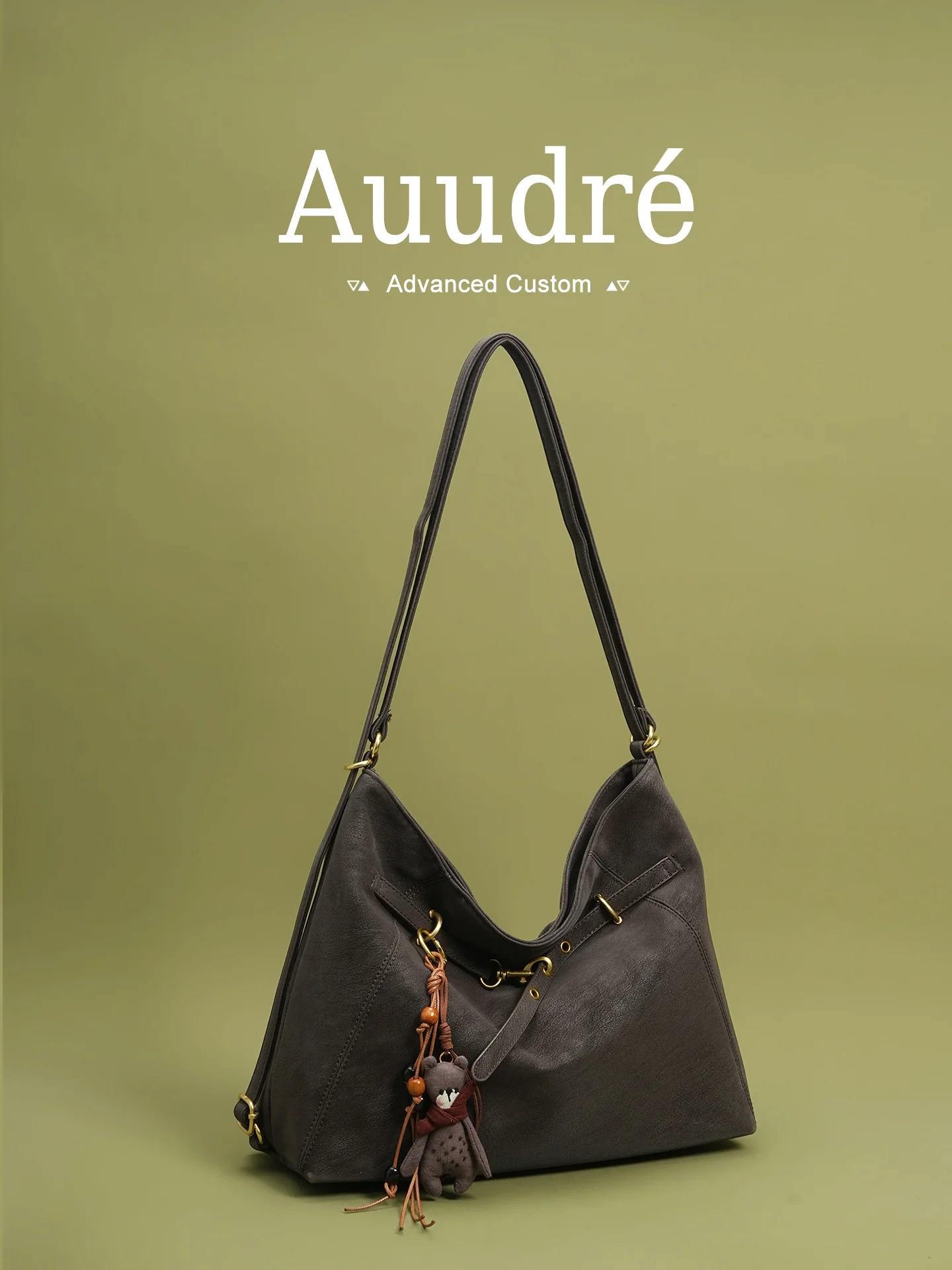Auudre Retro Large Capacity Double Shoulder Backpack Women's Commuter Bag 2026 New Autumn Winter Crossbody Satchel