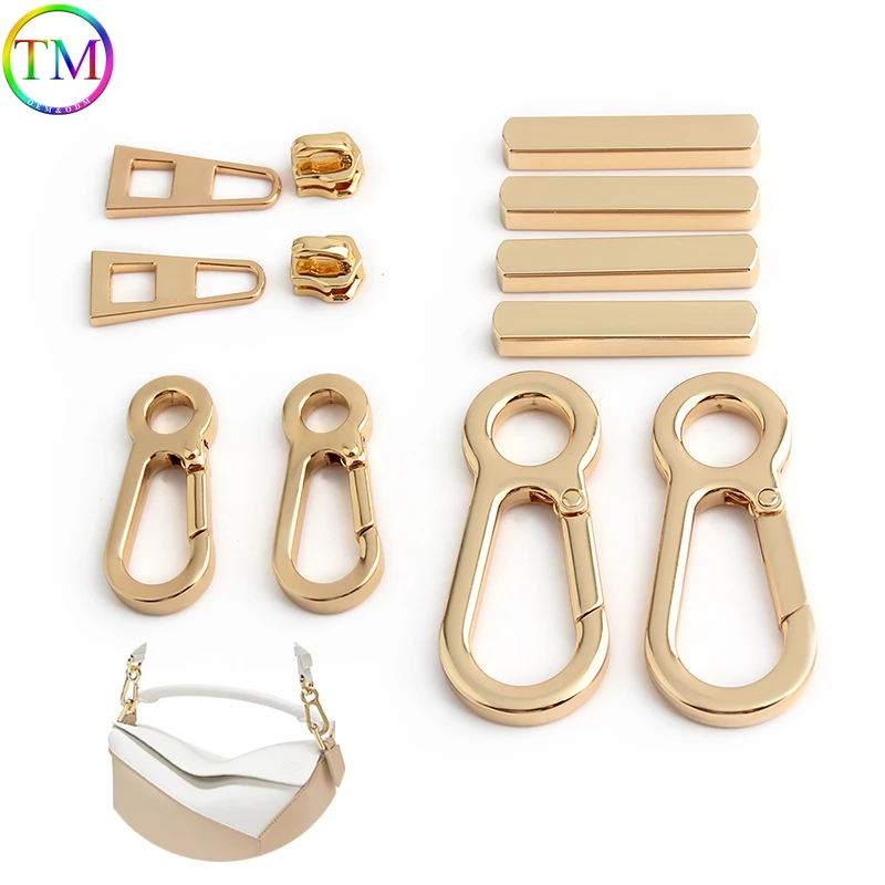 1-5-10Sets Gold Zipper Repair Kit Square Metal Buckles For Slider Clasp Backpack Handbag Bags Strap Spring Ring Hook Accessories