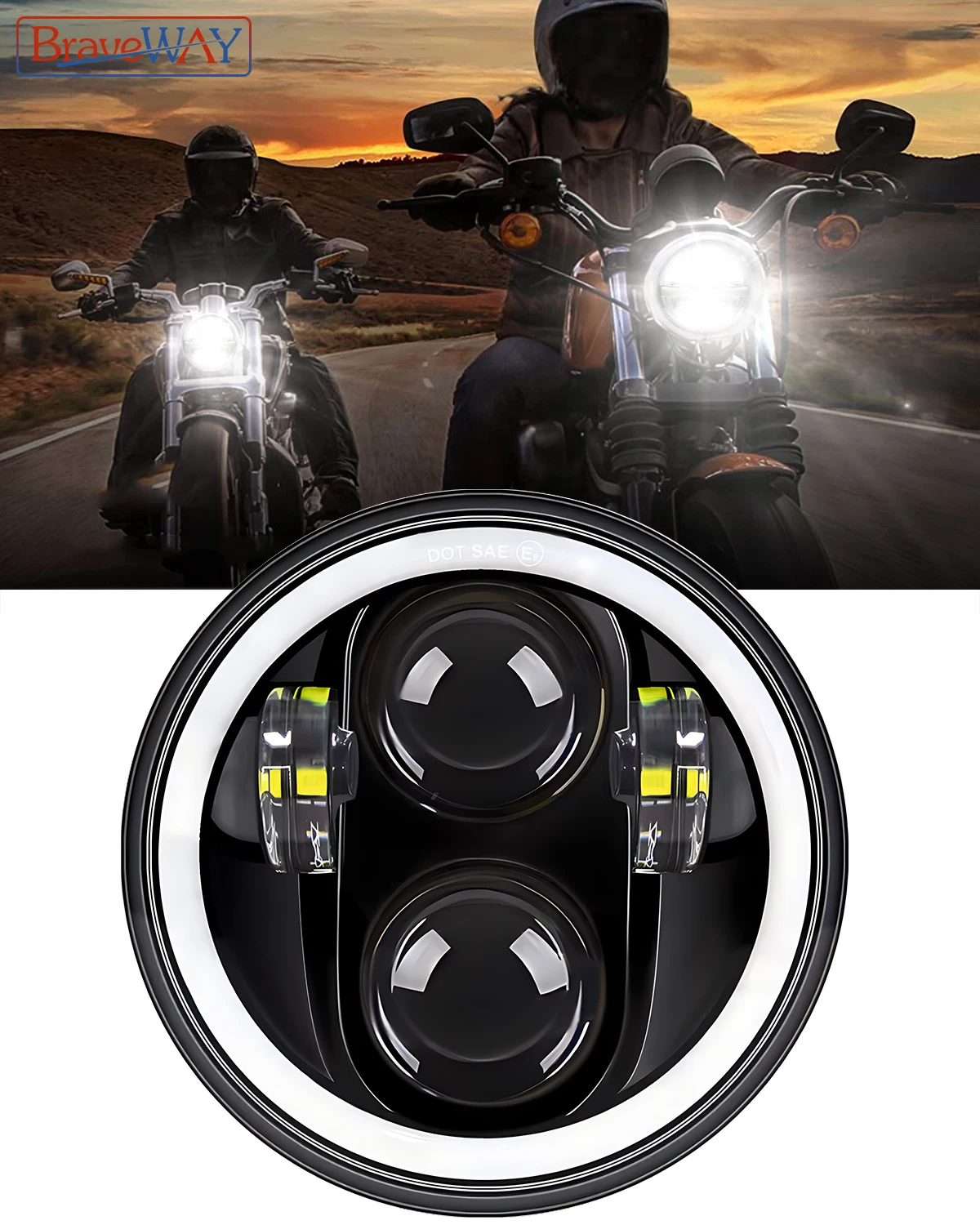 5.75 inch LED Headlight Projector Halo Ring Motorcycle 5 3/4\