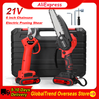 21V 6inch Portable Electric Chainsaw and 25mm Cordless Pruning Shear Set Wood Splitting Cutting Machine Kit Woodworking Tool