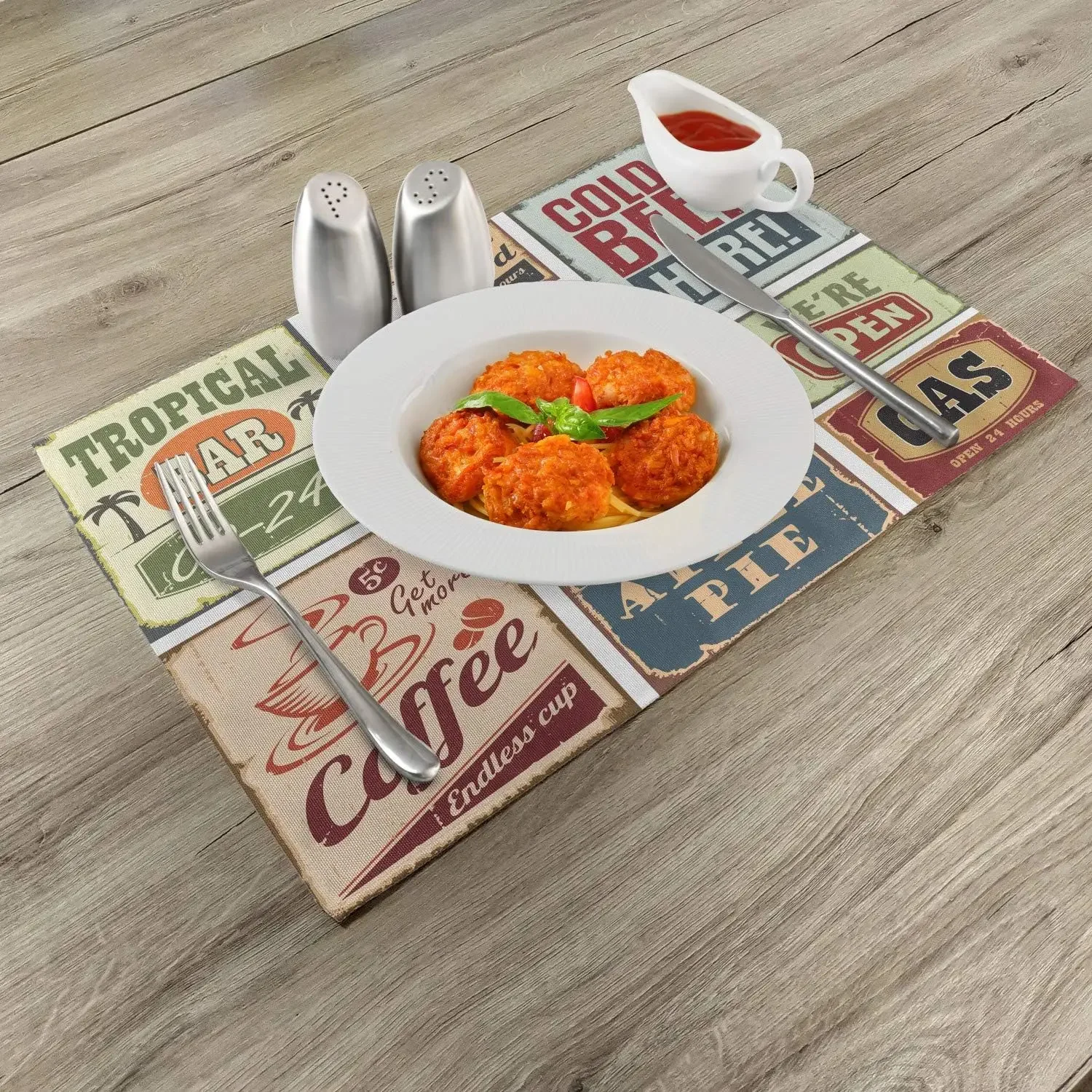 1950s Place Mats Set of 4 Vintage Style Signs Bar Coffee Drink Tropical Washable Fabric Placemats for Dining Table 12x18 Inch
