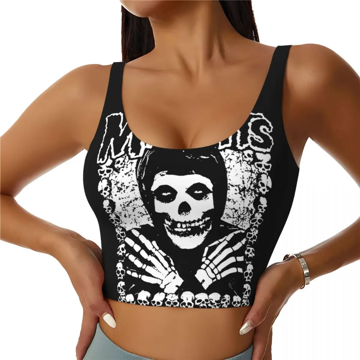 Custom Women's Punk Rock Band Misfits Sports Bra High Impact Gym Workout Yoga Crop Tank Tops