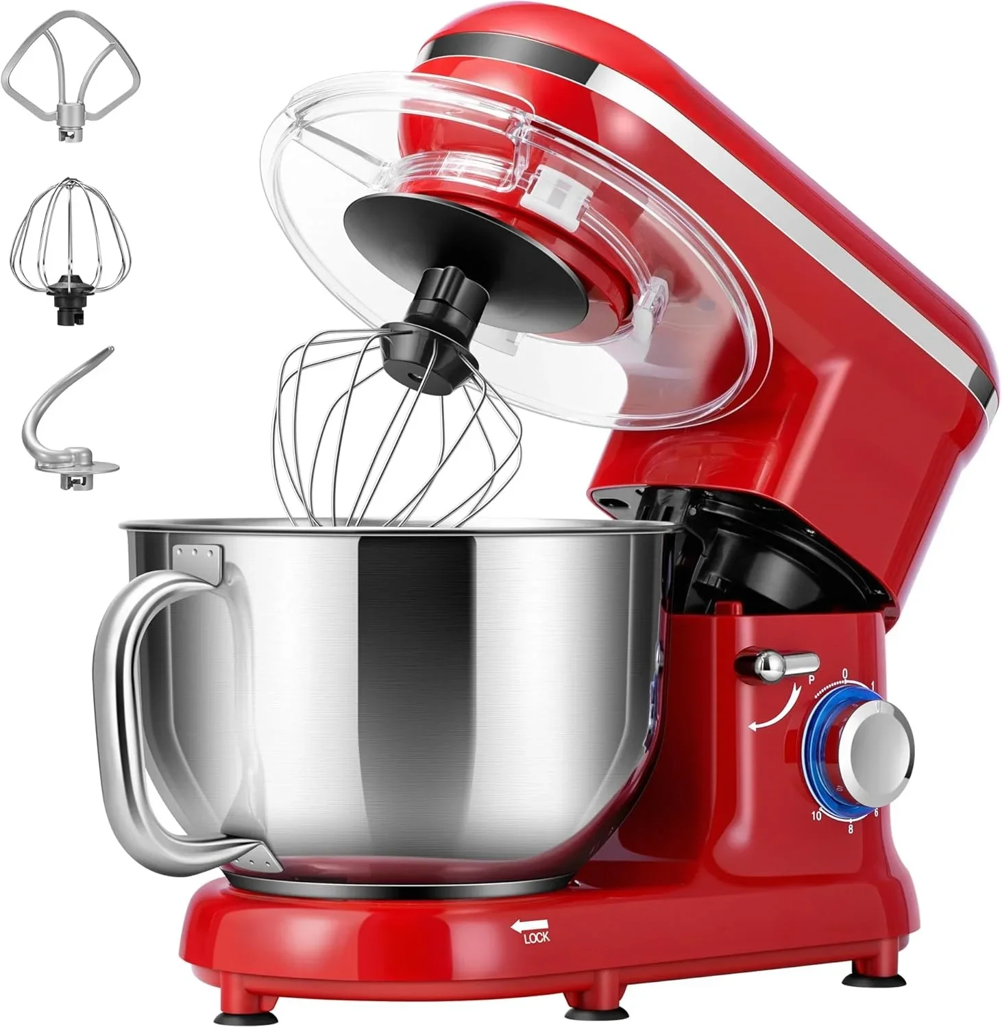 Stand Mixer, 660W 10 Speed 6 Quart Tilt-Head Kitchen Electric Food Mixer with Beater, Dough Hook,Wire Whip and Egg Separator,Red