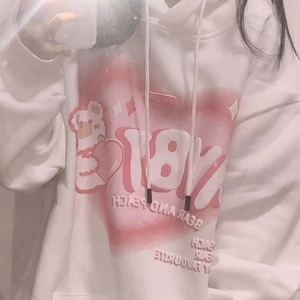 Hooded Black Hoodies Clothing Woman Winter Longsleeve Female Autumn Gothic Shoujo Downtown Street Wear Emo Lady Fur Poleron