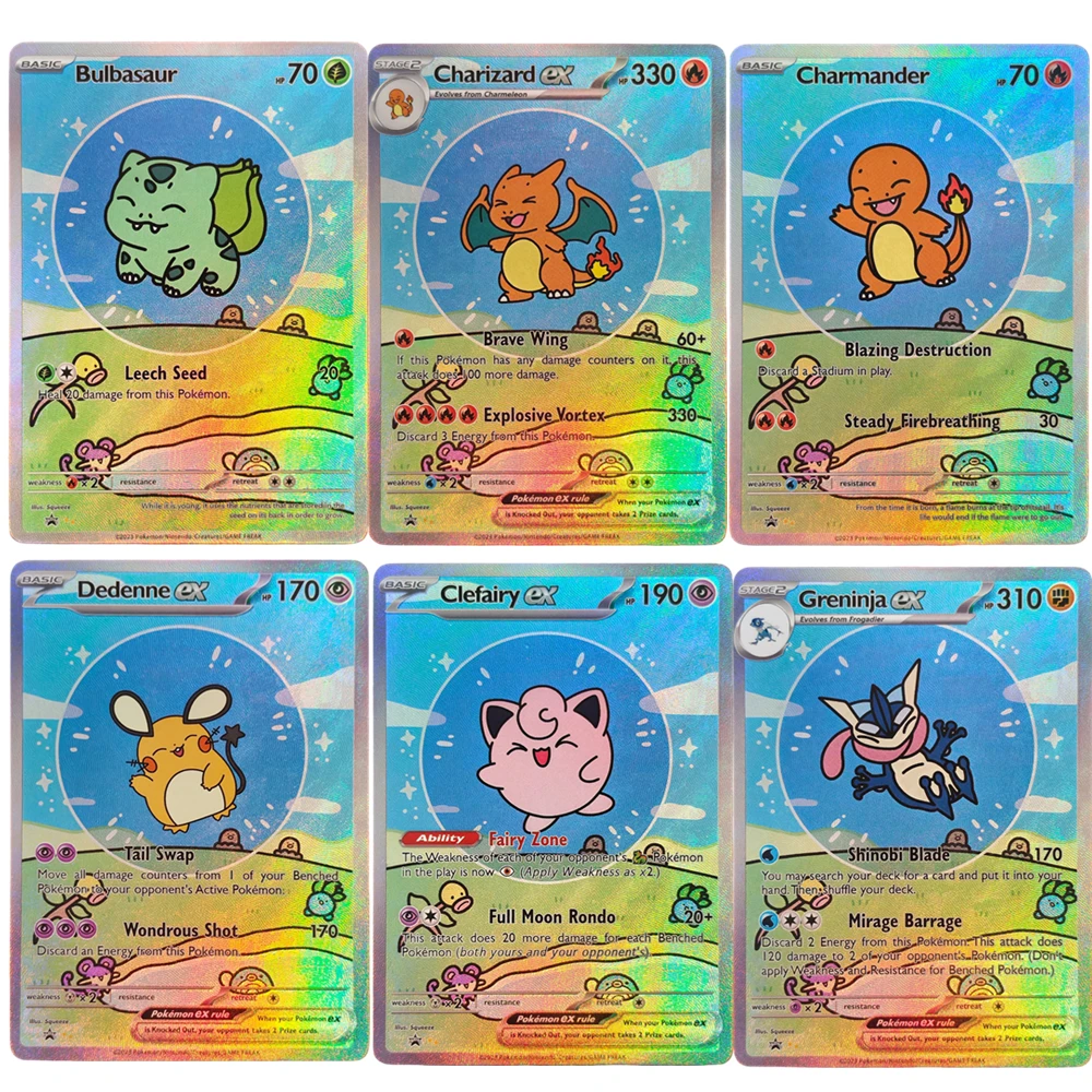 Cartas de Pokémon DIY: Coleção EX de Charmander, Dedenne, Dragonite, Greninja, Lugia, Squirtle, Clefairy e Tyanitar