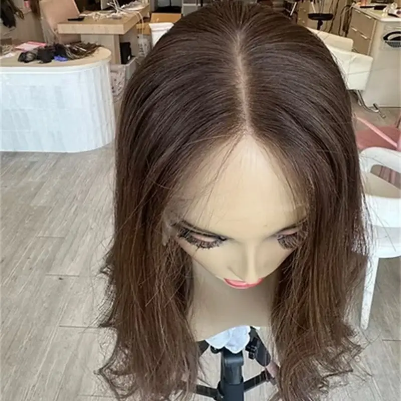 Peluca sintética HD con encaje frontal, color castaño oscuro con reflejos, sin pegamento, línea de cabello premium, para mujeres, uso diario, fiestas, cosplay