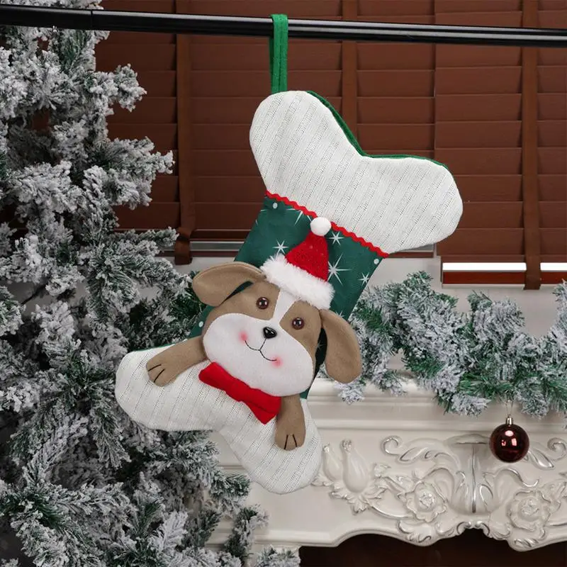 

Dog Stockings Christmas Bone Shape Stockings Festive Stockings Hangable Ornaments Dogs Bone Stockings Fireplace Decoration