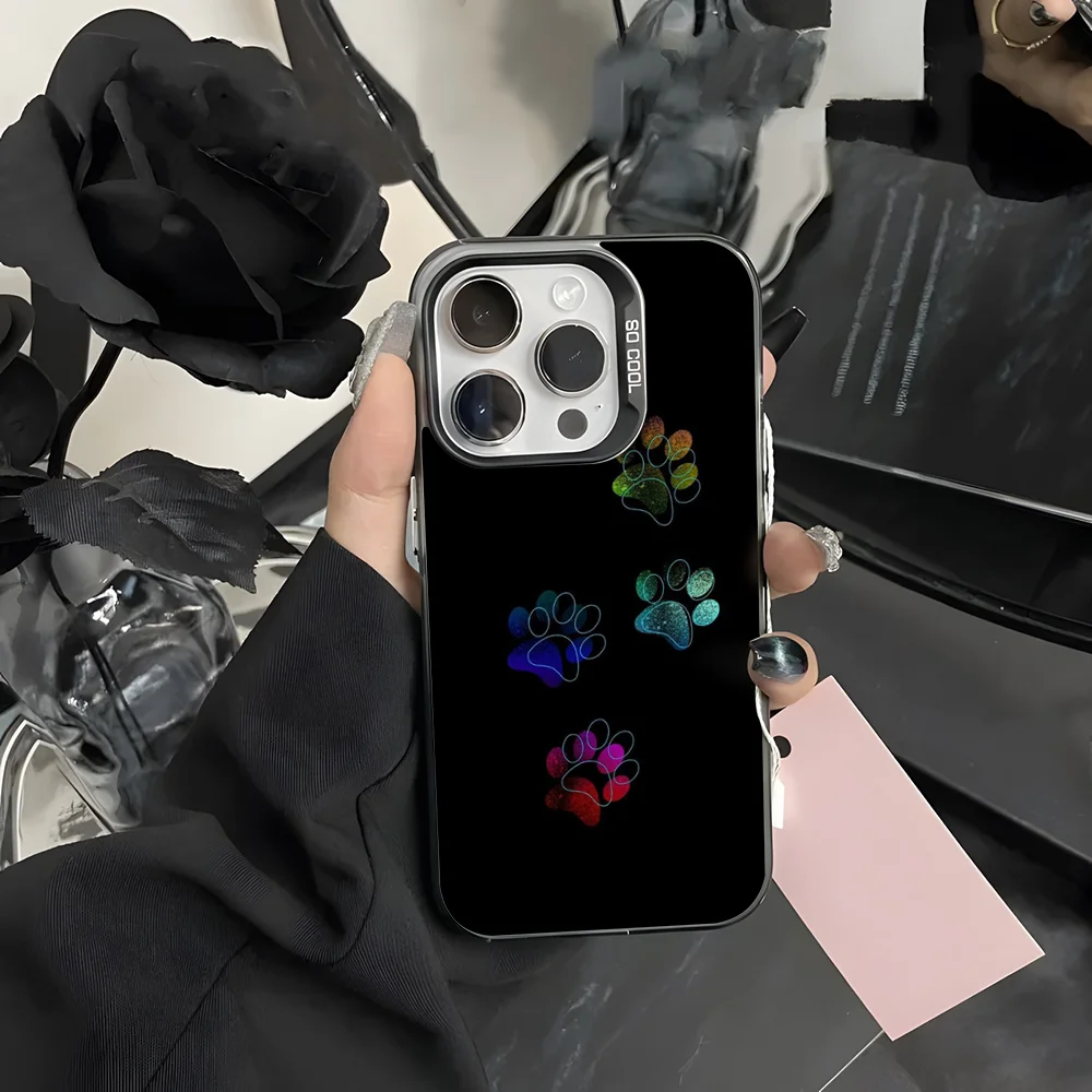 

Dog Footprint Paw Cute Phone Case For iPhone 16 15 14 13 12 11 Pro Max Black Matte Laser Metallic Aurora Funda