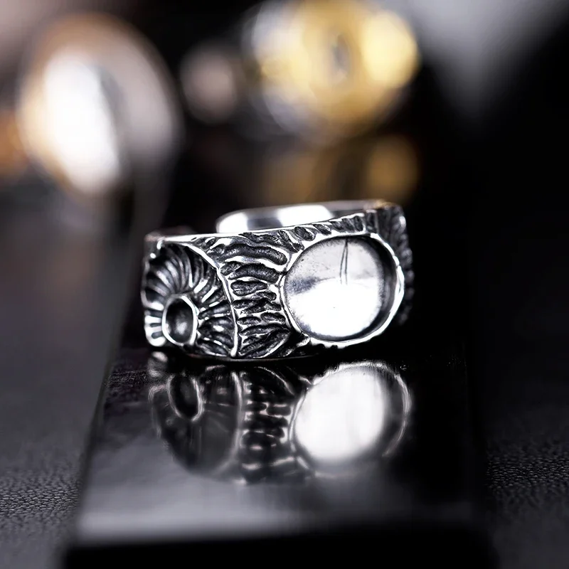 

925 Sterling Silver Vintage Men Ring 9.5x11.8mm Oval Cabochon Semi Mount Ring Setting