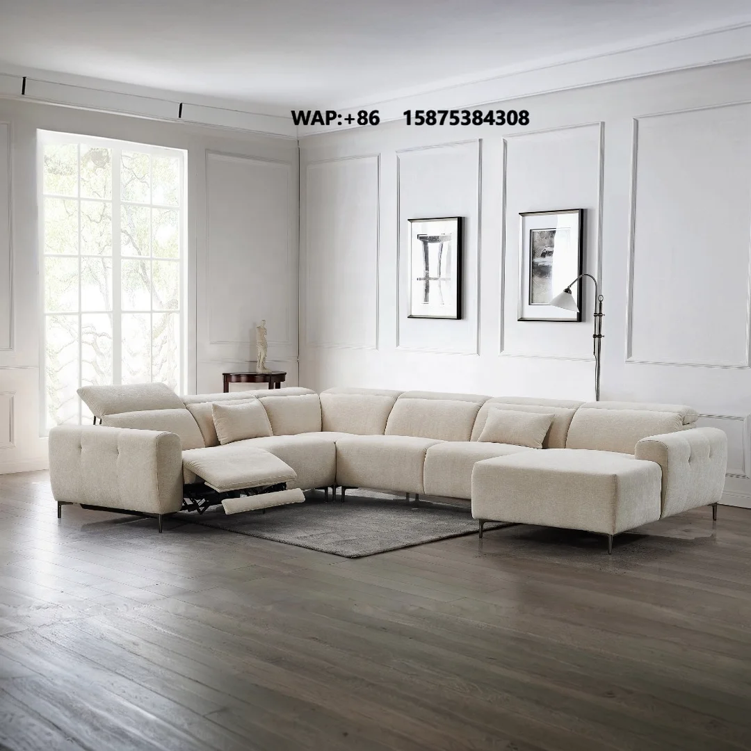 Living Room Furniture Cream Custom Power Sofa Recliner Set Velvet Couch Curved Electric Mechanism Functional Sofa Recliner