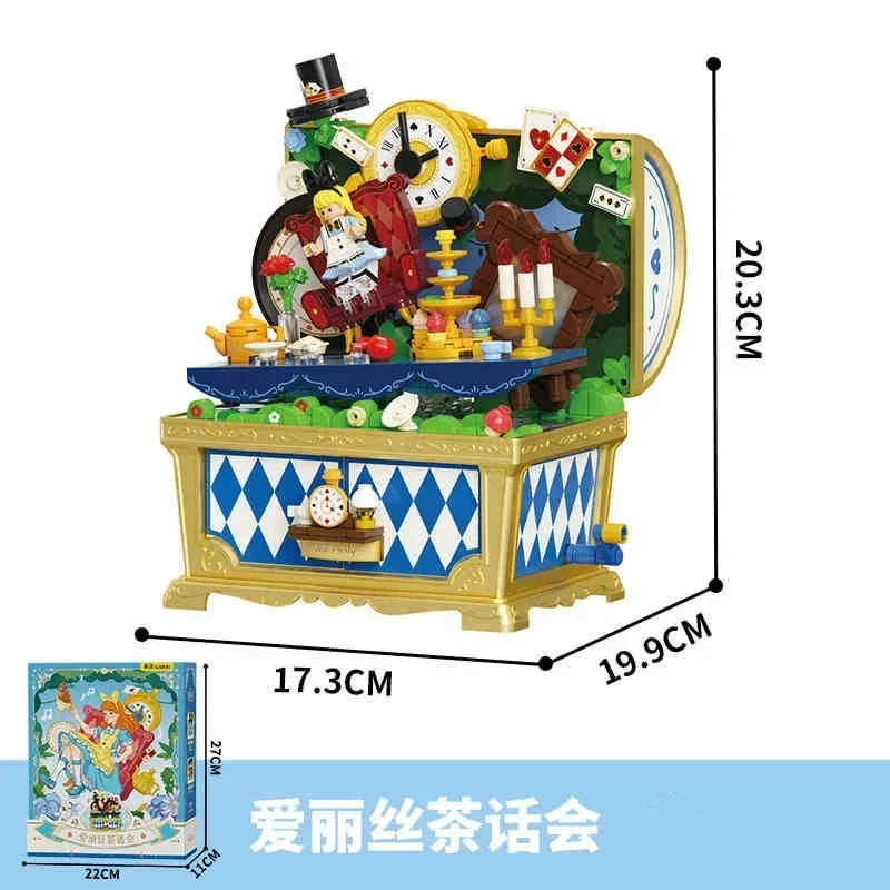 Fairy Tale Series Music Treasure Box A Mad Tae-party Puppet Boy's Theater Assembled Educational Toy Model Girl Birthday Diy Gift