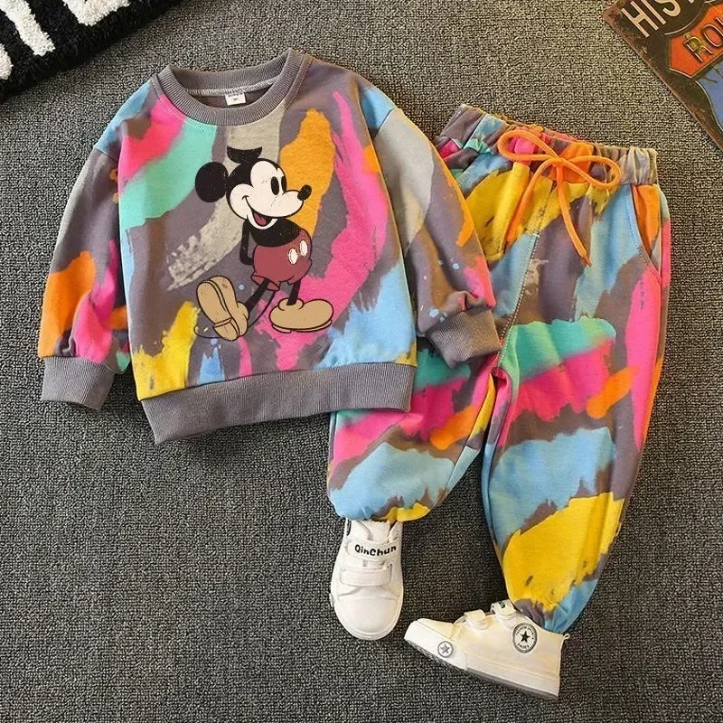 Kids Mickey Mouse Leggings T-Shirt Two-Piece Sets Cartoon Printing Sports Set 2024 Fall Girls Boys Toddler Cotton School Clothes