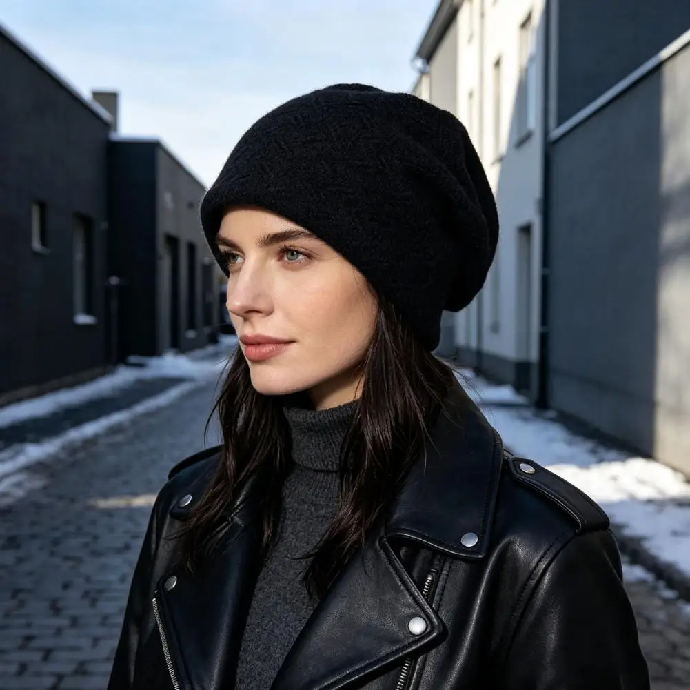Thickened Knitted Beanies for Women Winter Knit Beanies for Women Thick Skull Caps with Diamond Texture Soft Warm for Outdoor