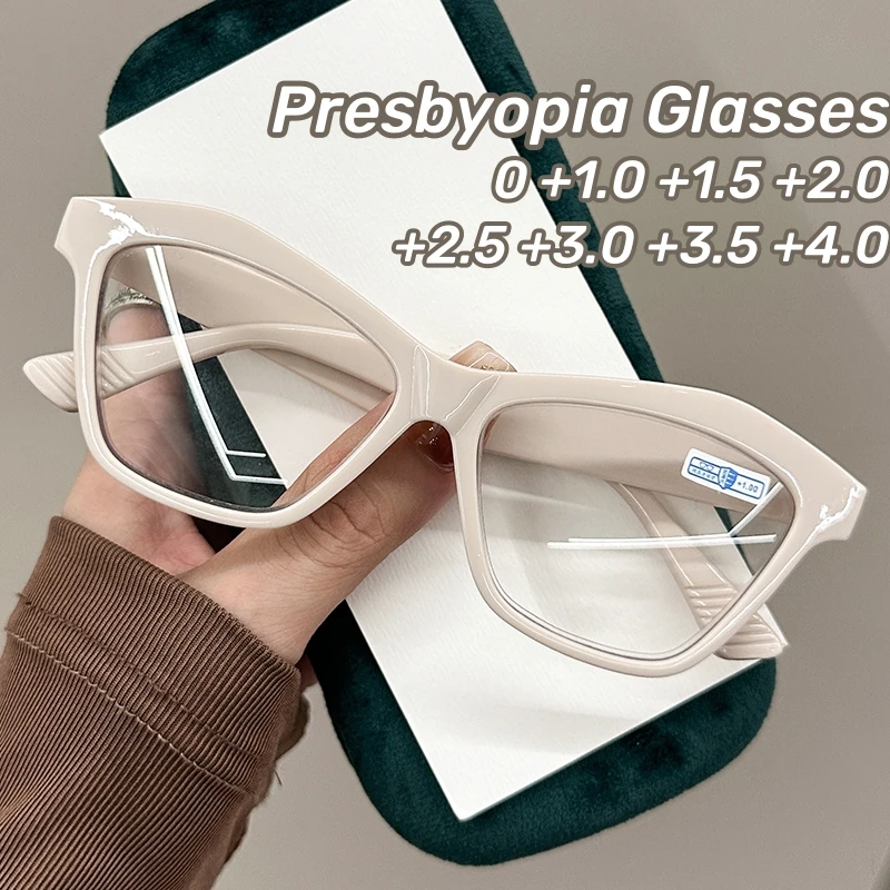 Retro mężczyźni kobiety przezroczyste soczewki okulary do starczowzroczności spersonalizowane kocie oko okulary do czytania niebieskie światło blokujące okulary ochronne