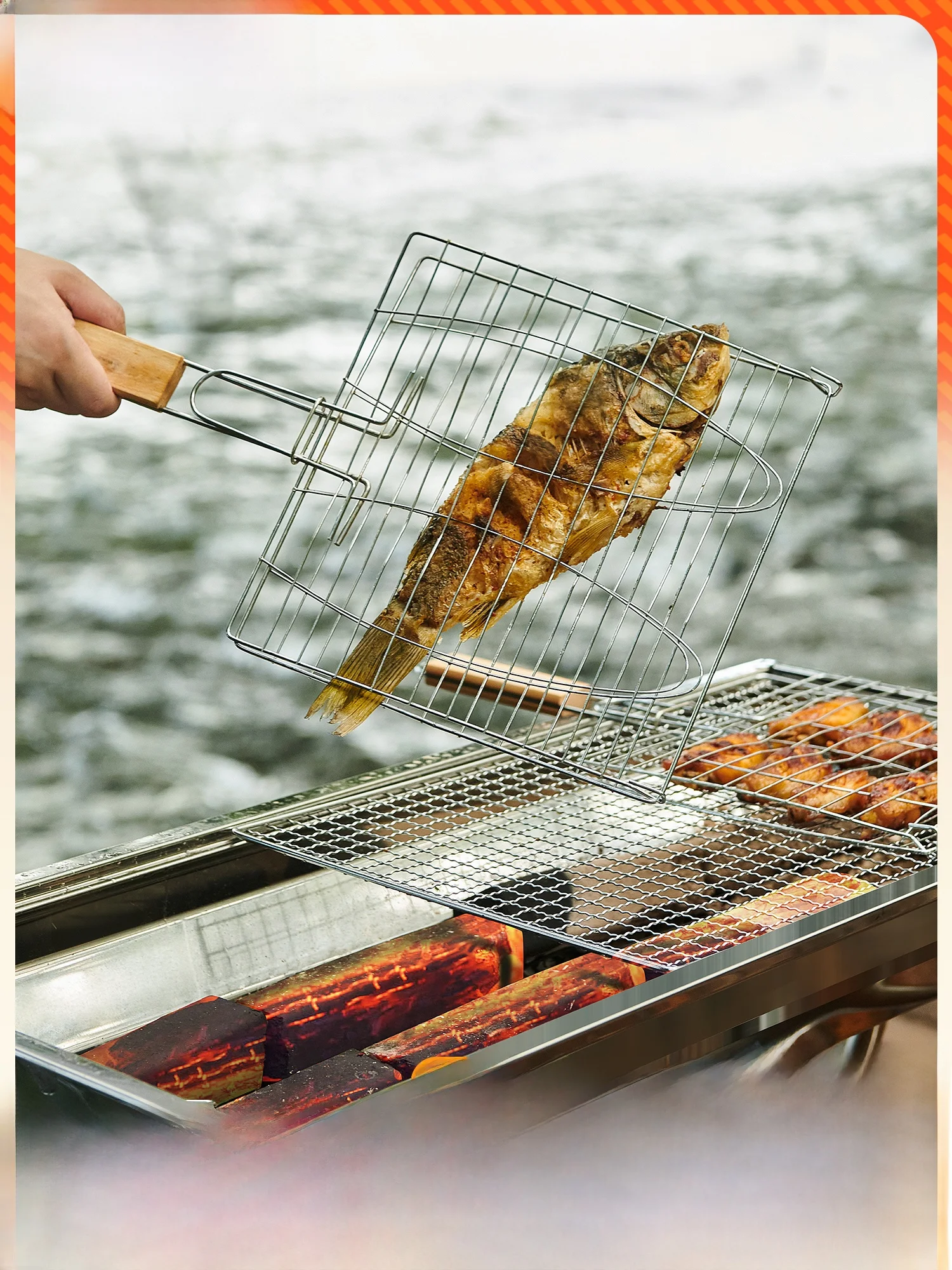 Accesorios Originales para Barbacoa al Aire Libre: Pinza para Pescado, Red para Pescado, Red para Hamburguesas, Red para Asar, Equipo de Camping y Viaje