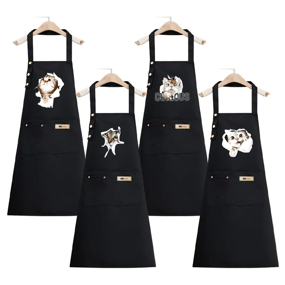 

Apron Cook Clothes Kitchen Essential Adjustable Straps Multiple Pockets Waterproof Stain-Resistant Baking Accessory Cat series