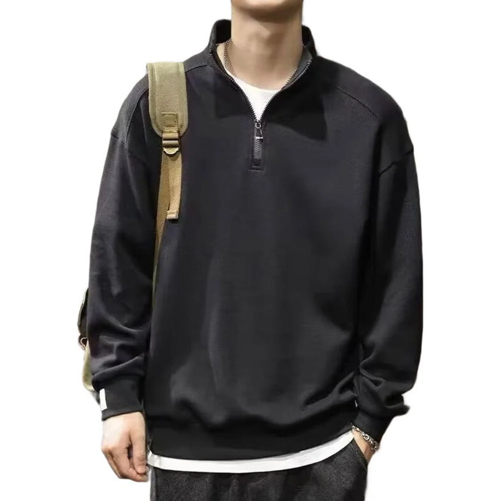 Casual Holiday Daily Wear Kpop Half Zipper Top 2XL Long Sleeve Shirt Applicable For Men Layering Essential Item