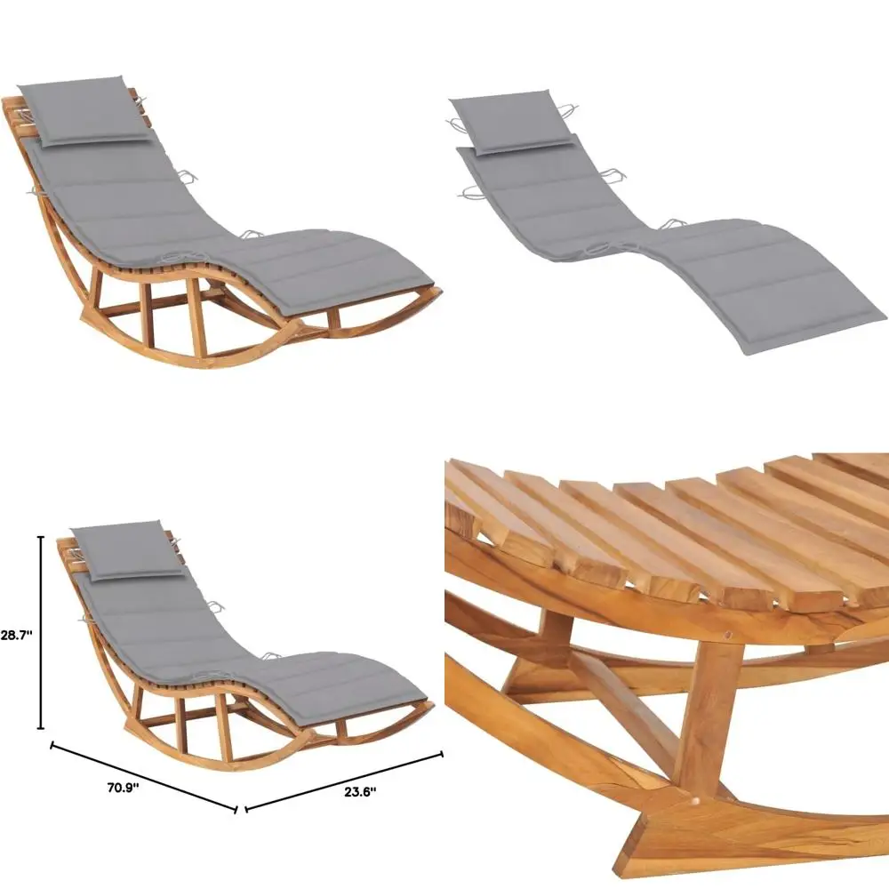 Tumbona gris de madera maciza de teca con cojín para playa al aire libre, tomar el sol, patio, piscina, césped, uso en cubierta