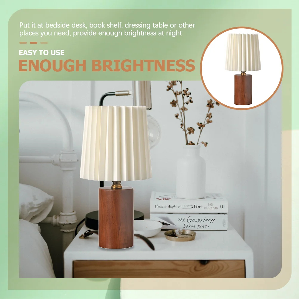 

Pleated Decorative Table Lamp Light Vintage Desk Bedroom for Nightstand Wooden Transitional