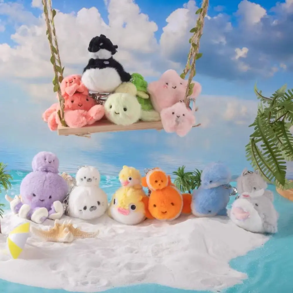 Creative Mom-child Sea Animal Plush Key Holder Soft Plushie Shark Crab Pendants Mini Kawaii Dolphin Seal Keychain Backpack
