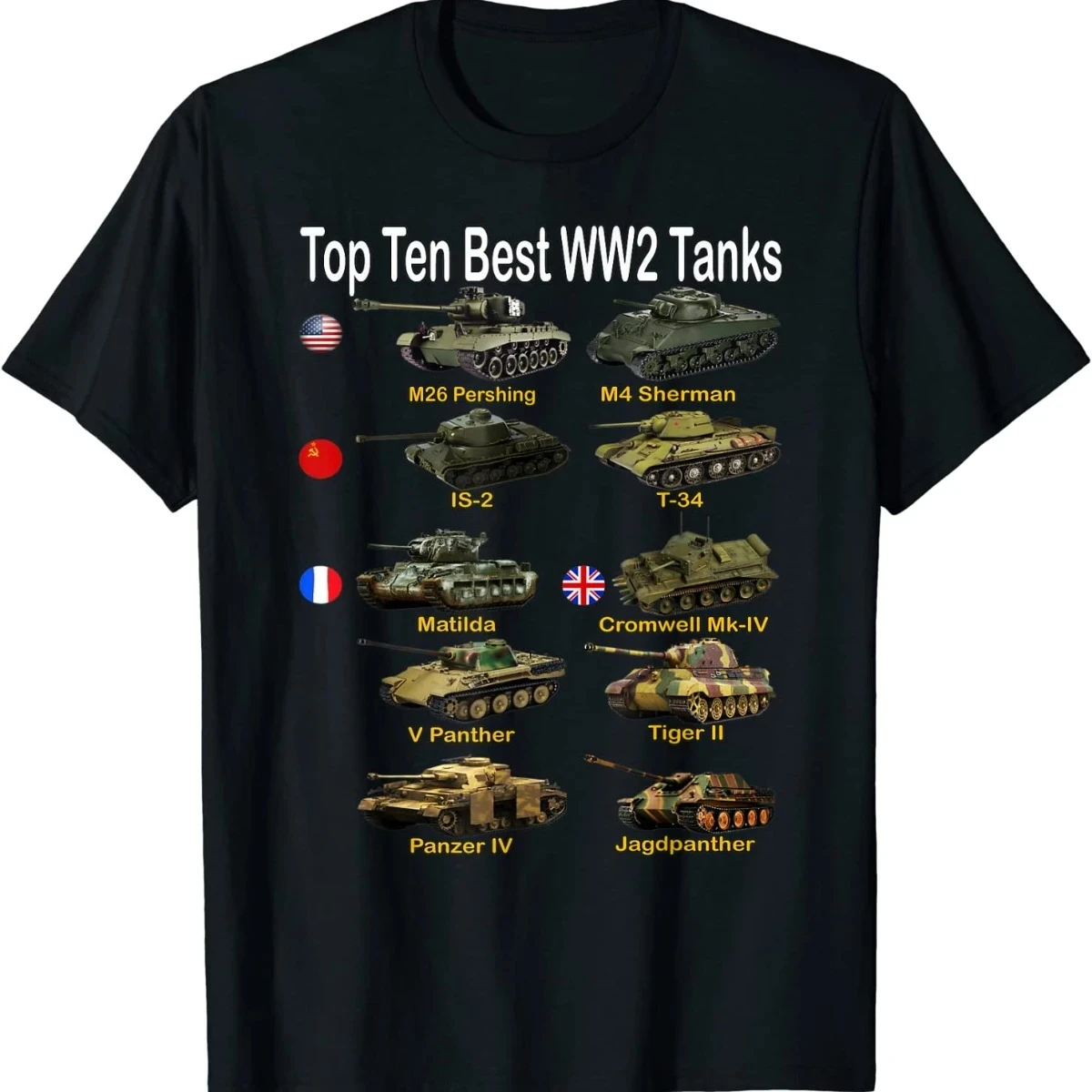 Top Ten Best  Tanks | Sherman Panzer Panther Tiger T-34 Summer Cotton O-neck T-Shirt