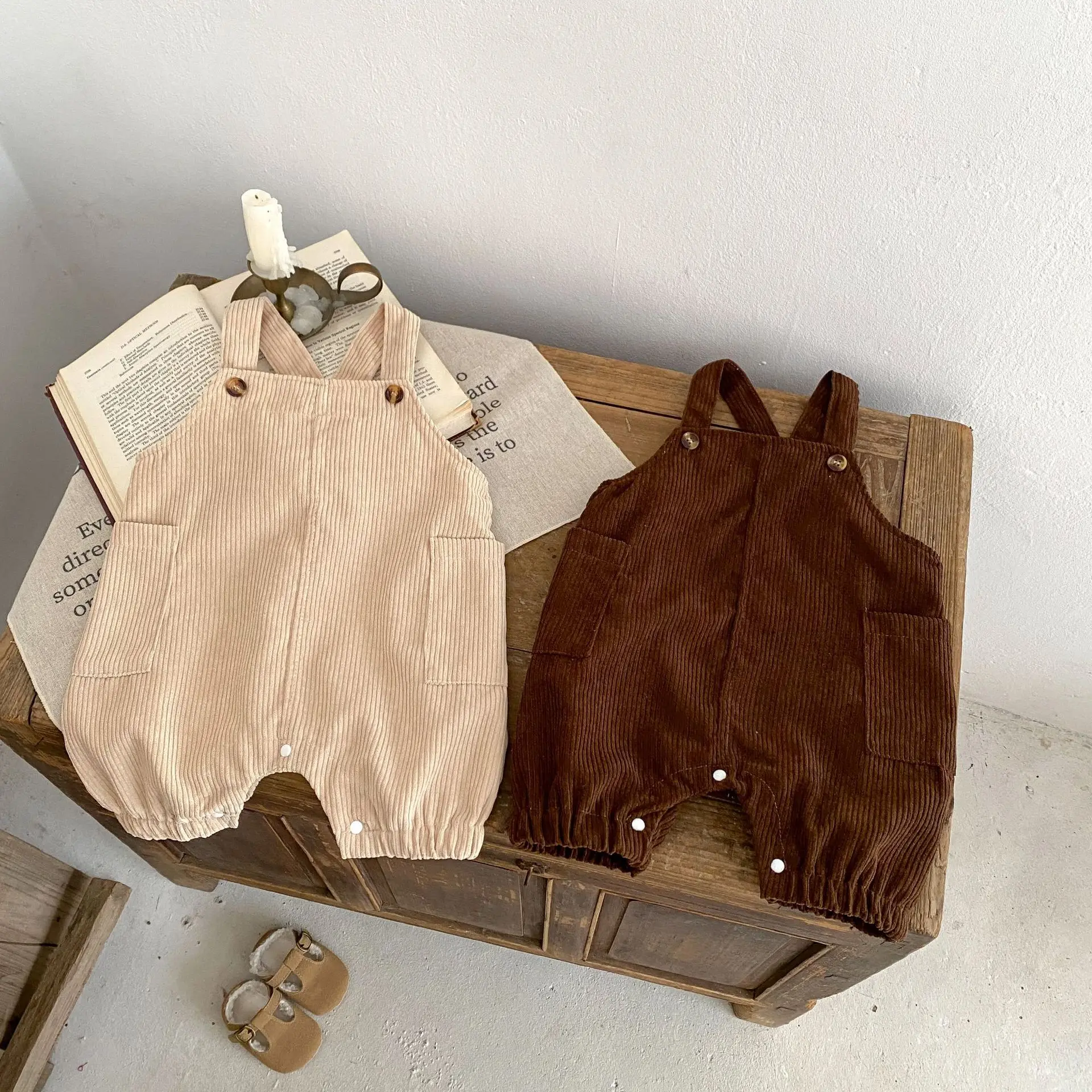 

2024 Spring New Baby Sleeveless Romper Corduroy Infant Girl Solid Versatile Overalls Toddler Boy Casual Strap Jumpsuit 0-24M