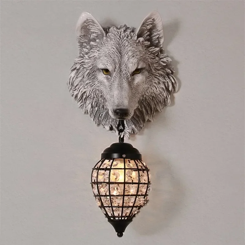 

Nordic Resin Wolf Wall Lamp LED Crystal Wall Sconces Fixtures Living Room Bedroom Loft Bedsides Home Decoration LED Luminaires