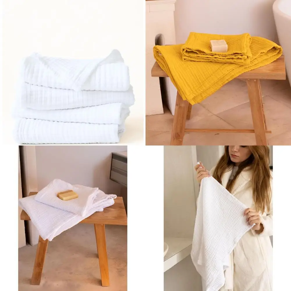 

Muslin Hand Towels Pack of 4, Luxury 100% Turkish Cotton Thin Soft Quick-Dry Lint-Free Large Size Bath Hand Bathroom Towel Sets
