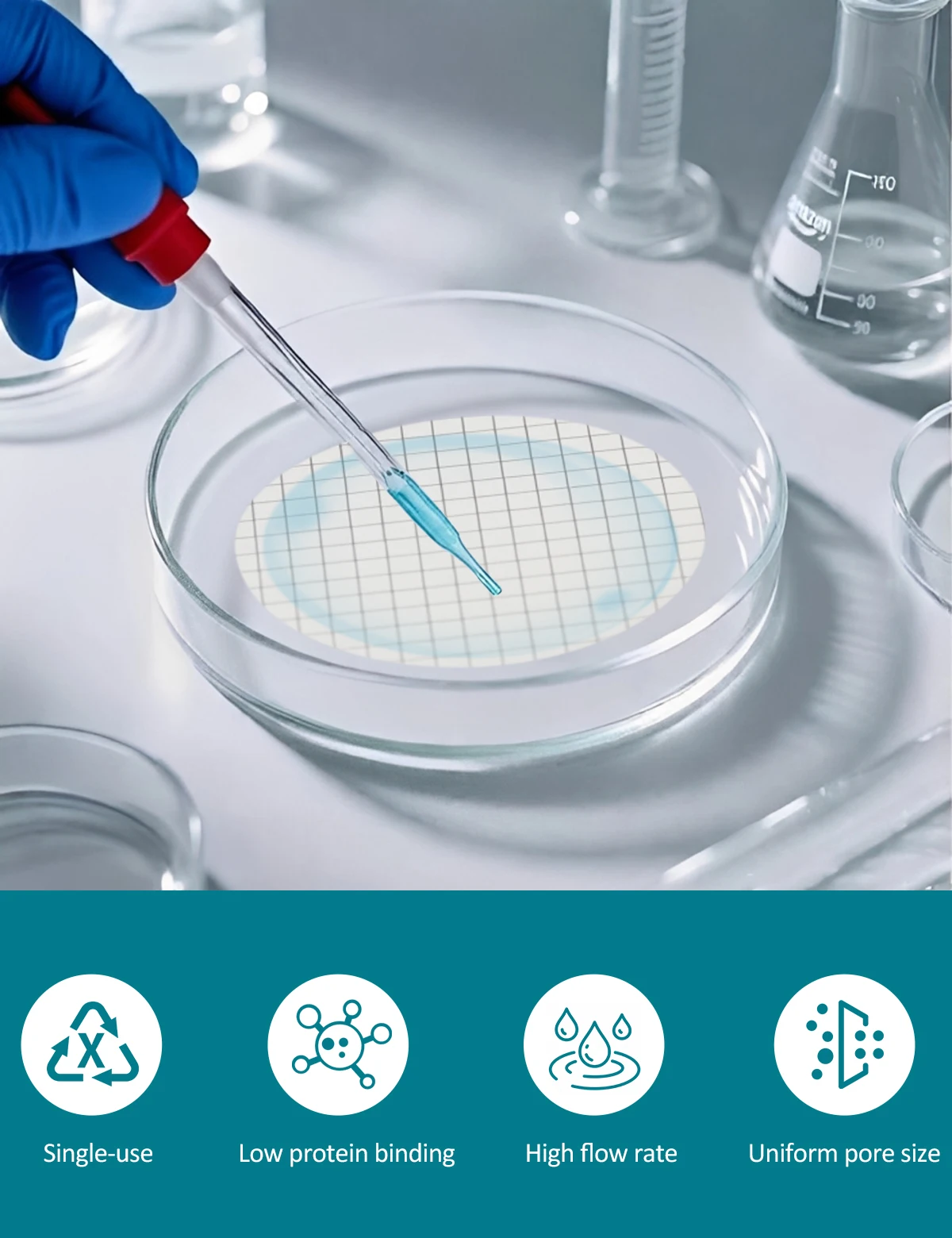 

Sterile MCE Filter Membrane 47mm 0.22um 0.45um, Gridded or Plain White Selection, Microbial Lab Filtration Disc 100pcs