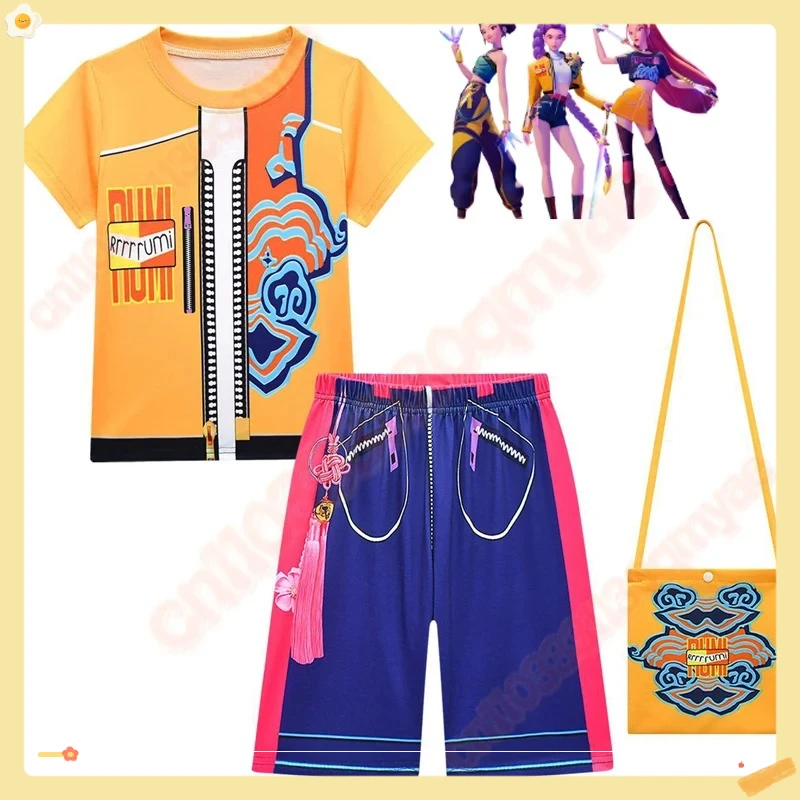 

new 2025 Girls Boys Tops Kpop Demon Hunters T-Shirt shorts Set 2PCS Summer Kids ClothesSet Rumi Mira Zoey Cosplay Costume