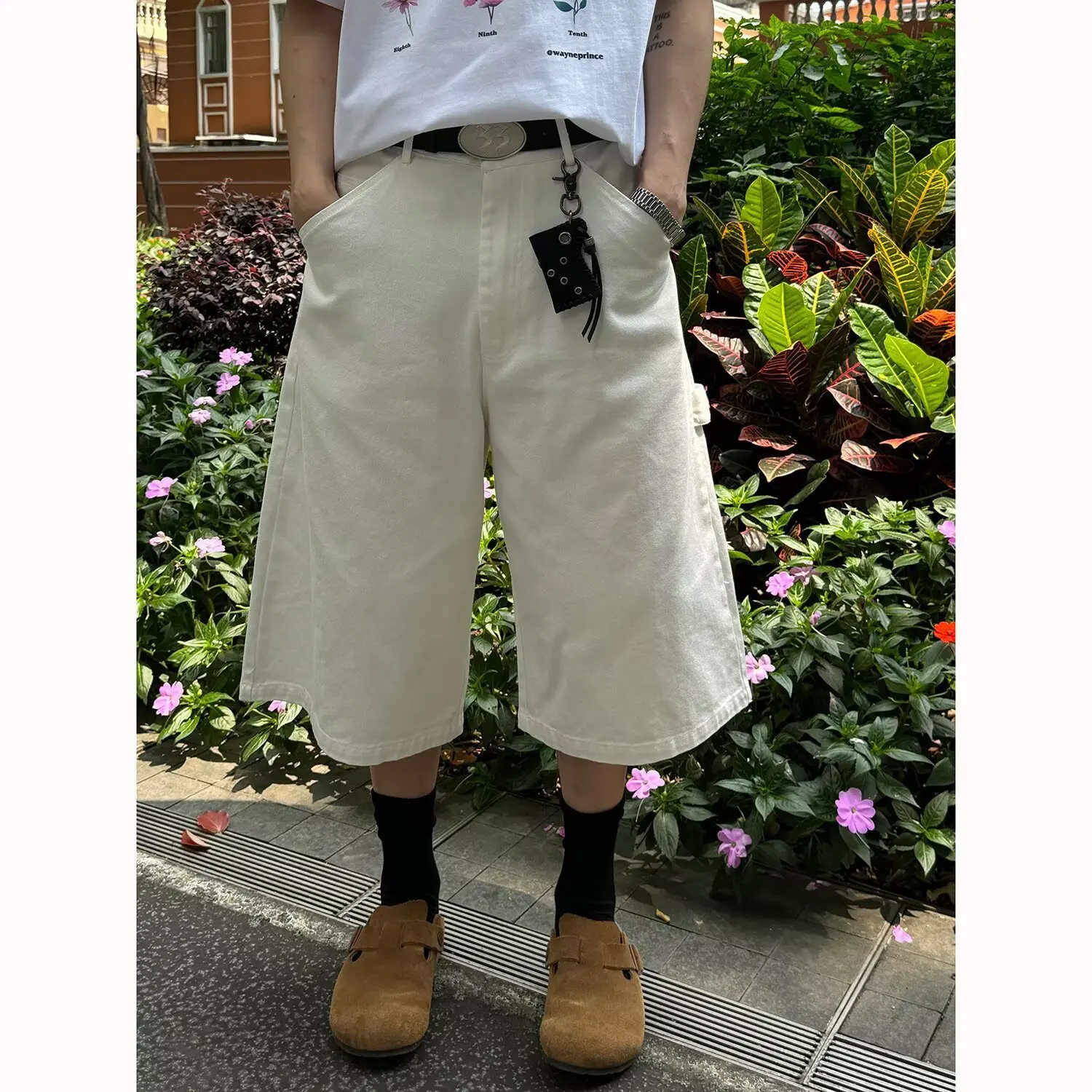 Simple Solid Color Casual Cropped Jeans Men's Summer New Loose Wide-leg Cropped Pants