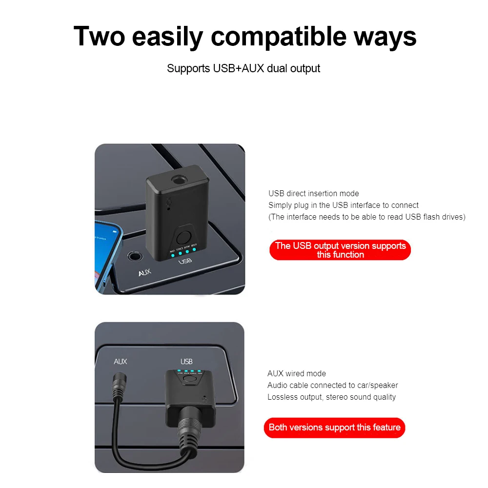 Bluetooth 5.4 Audio Receiver Transmitter USB To 3.5mm AUX Car Wireless Music Adapter With MIC for Car Kit TV PC Headphone