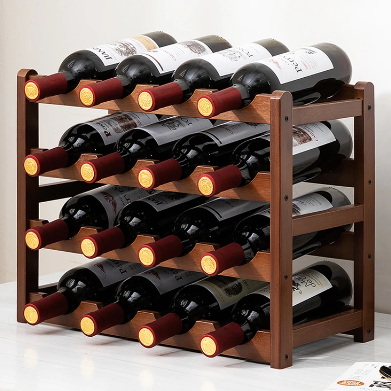 16 Bottles Holder Bar & Wine Cabinets Rack Solid Wood Stackable Storage Cube Tabletop for Champagne Home Decor #055A