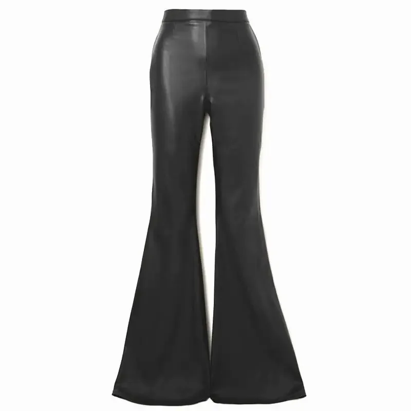 Imagem -02 - Calça Alargada de Couro pu Feminina Preta Sexy Magra Cintura Alta Casual Vintage Fina Calças Justas Elásticas Inverno Outono 2023