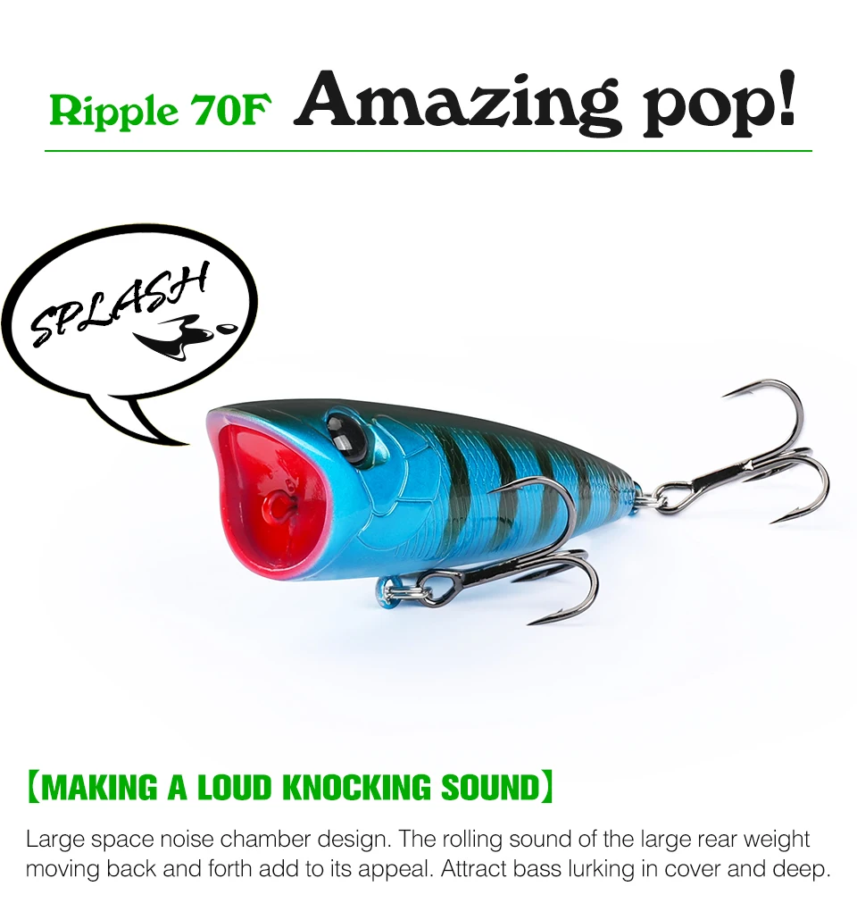 TSURINOYA 70F Popper Angelköder RIPPLE 70mm 12g Topwater Harter Köder für Bass Pike Long Casting Floating Wobble Surface Modell – Detail 7