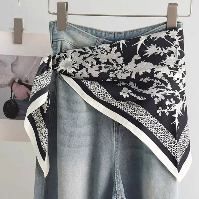 

Винтажный универсальный шарф из искусственного шелка, модный пояс в корейском стиле, шелковый платок в стиле ретро, тонкий женский шарф для ношения поверх одежды.