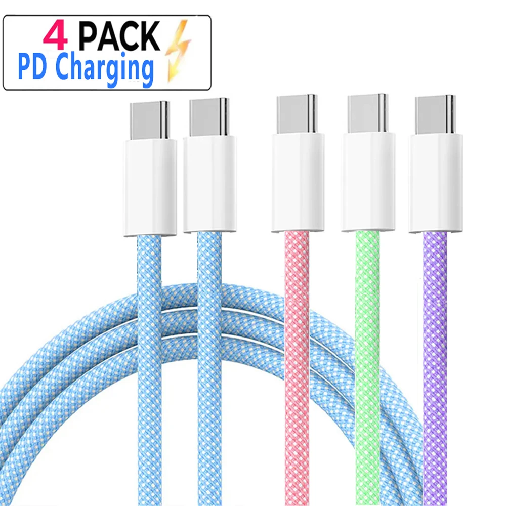 PD 60W USB C to Type C Color Cable Fast Charging For Apple iPhone 15 Pro Huawei Xiaomi Samsung Type C Weaving Cable Accessories