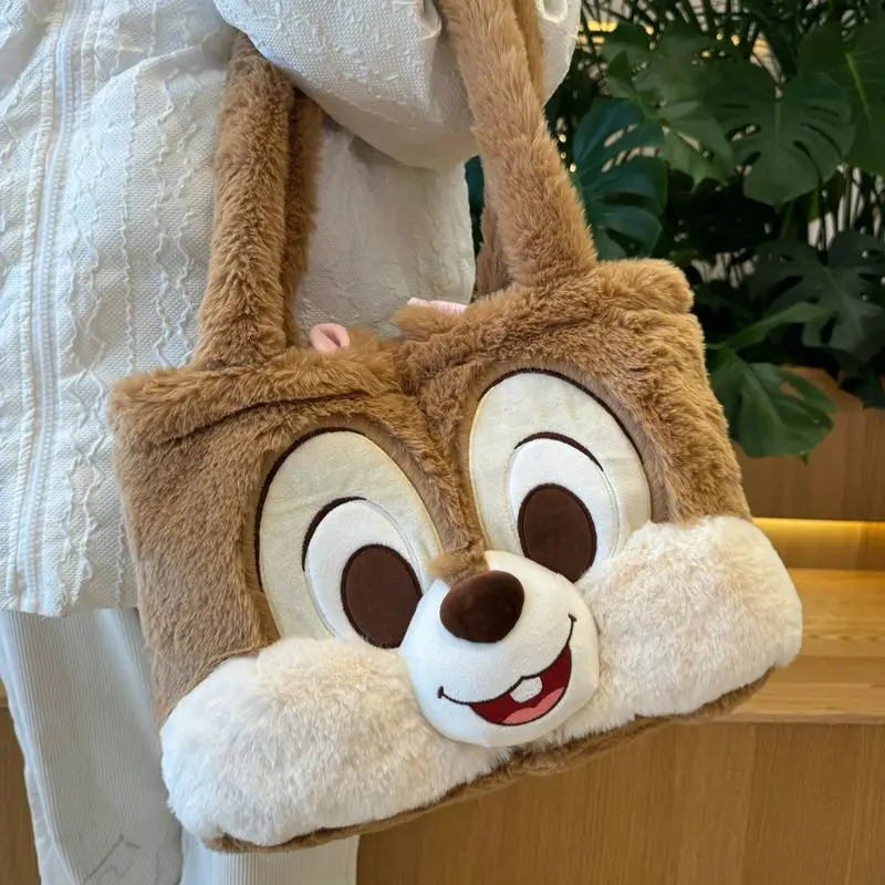 Disney Cute Chip Dale New Cute Creative Cartoon Pattern Fashion Personalized Large Capacity Soft Plush Handheld Shoulder Bag